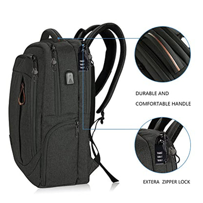 KROSER Laptop Backpack Computer Backpack 17.3 Inch for Men-Charcoal Black | Laptop with USB Charging Port Water-Repellent Travel Large Backpack Casual Daypack Business/College/Women - color: A-charcoal Black-17.3"