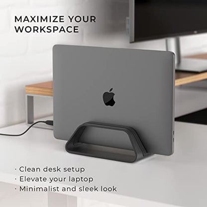 HumanCentric Vertical Laptop Stand Compatible with MacBook Pro and MacBook Air, Holder for Personal Computer Desk Stand, Aluminium, Exchangeable Inserts to Fit Different Device Models, Black - color: Black
