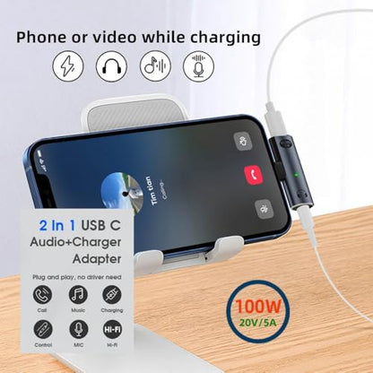 CY Audio Adapter USB-C Type-C to 3.5mm Audio DAC AUX Music 16bit 48kHz & 100W PD Power Adapter for Laptop Tablet Phone - style: USB-C to DAC 3.5mm 48kHz & PD