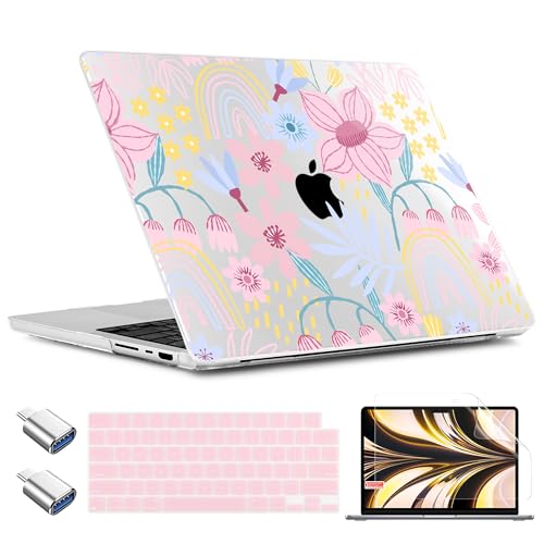 TWOLSKOO Compatible with MacBook Pro 14 inch Case M5 2026 2025-2021 Release M4 M3 M2 M1 Pro/Max Chip, Plastic Hard Shell & Keyboard Cover & USB C to USB Adapter & Screen Film, Floral Spring - color: Floral Spring