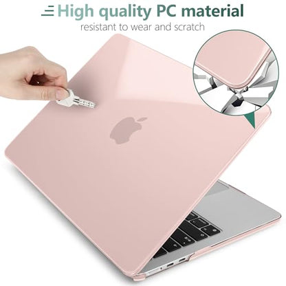 MEEgoodo for MacBook Air M5/M4/M3/M2 13 inch Case 2026-2022, Fit Model A3449/A3240/A3113/A2681, Glossy Case for MacBook Air 13.6 inch with TPU Keyboard & Webcam Cover & OTG Adapter, Candy Pink - color: Candy Pink