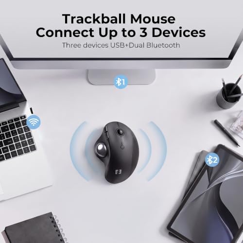 seenda Wireless Trackball Mouse, Ergonomic Bluetooth Rollerball Mouse,Black | USB-C rechargeable, 3-device Bluetooth+2.4G USB, thumb control, 5-level DPI and space-saving comfort for laptop, PC and Mac. - color: Black