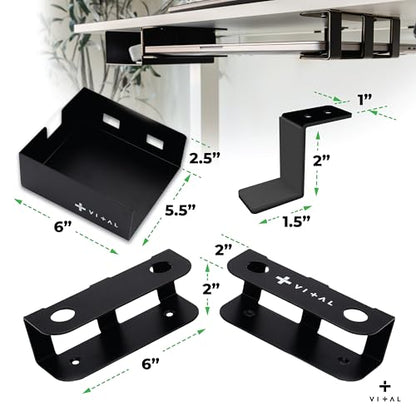 VI+AL Under Desk Laptop Mount - Hidden Metal Shelf with Side Storage - Installs with Tape & Screws - Fits Devices up to 1.7" Thick - Standard (No Hook or Cable Organizer) - style: Standard
