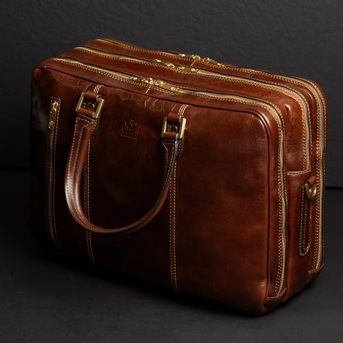 Time Resistance Leather Laptop Briefcase - Full Grain Leather Computer Bag for Men and Women | Leather - color: Brown