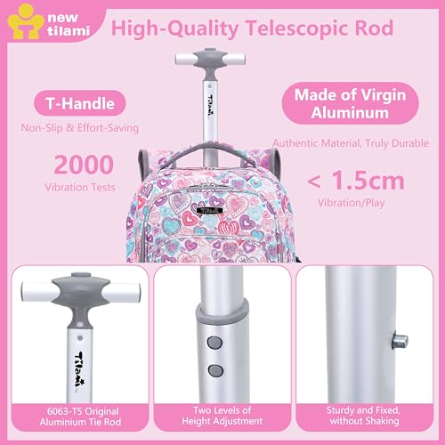 NEW TILAMI Rolling Backpack for Kids 18 Inch Wheeled Laptop Backpack Kids School Travel - color: Pink Love