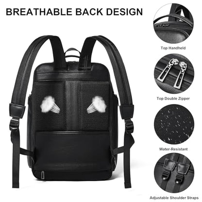 Shrrie 17 Inch Travel Laptop Backpack for Men&Women, Vegan Leather Suitcase Backpack with USB Charger, Expandable Large Capacity Computer Backpack Purse for Work Business Travel, Black - color: Black