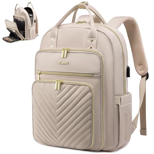 LOVEVOOK Laptop Backpack Women Teacher Backpack,15.6 Inch Laptop Bag with USB Port,Waterproof Daypack for Work Travel Antiquewhite - color: Antiquewhite, size: 15.6 inch-Standard Laptop Compartment