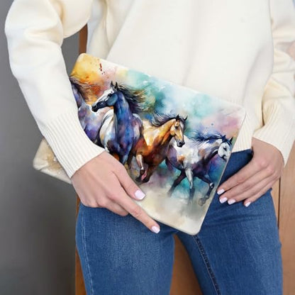 Laptop Skin Sticker 3-Piece Set,Horses Running | Trim-to-fit 3-piece vinyl set with one 15 x 10.6 in lid skin and two palm-rest decals for many 12-15.6 in laptops - color: Horses Running
