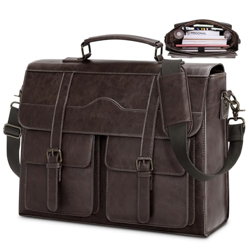 RAINSMORE Mens Messenger Bag 17/18 Inch Vintage Leather Laptop Briefcase | Large Laptop Bag, Satchel Computer Shoulder Bag for Office, Work, Travel, College - color: Coffee