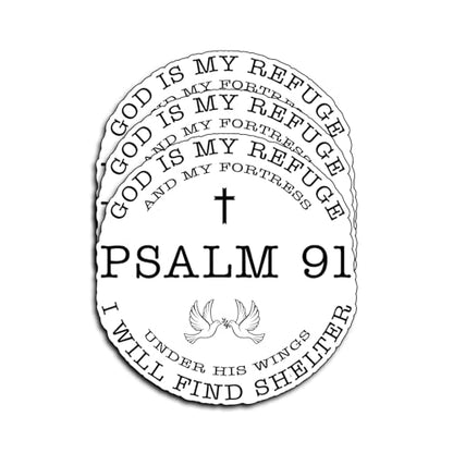 (3Pcs) Psalm 91 Christian Sticker God is My Refuge and My Fortress Vinyl Decal Waterproof Religious Scripture Stickers Faith Based Laptop Water Bottle Decal Verse Gifts Christians Adults Teens 3 Inch - color: Psalm 91