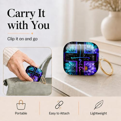 Compatible with AirPod 4 Case 2024, Cute Hard Plastic Protective Cover for Airpod 4th Generation Women, Shockproof Shell Skin with Gold Ring Keychain,Cross Flowers Stars - color: Cross Flowers Stars