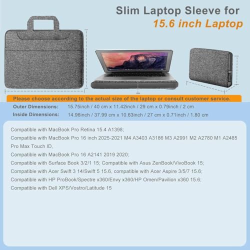 Hseok Laptop Shoulder Bag 15.6-16 inch Case,Water-Resistant Shockproof Computer Handbag with Small Case Compatible with MacBook Pro/Neo 16",Mac Air 15 M5, XPS 15/16 and most 15.6-16 PC,Grey - color: Dark Gray, size: 15.6-16"