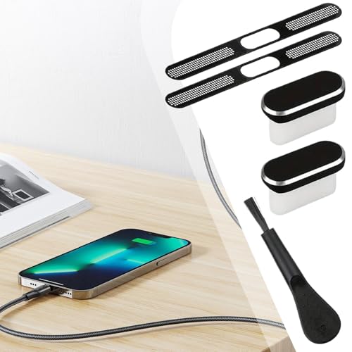 Phone Dust Plug Soft Protector Cleaner Set Electronic Device | Precise Anti Dust Kit for Phone Home Outdoor Offices Desk Car - color: Black
