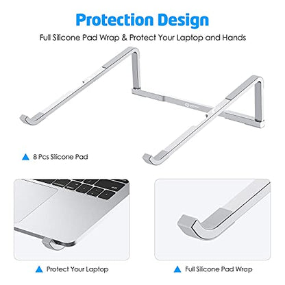 Laptop Stand for Desk - Foldable, Lightweight Aluminum Laptop Riser Holder, Portable Stand for 10-15.6” Laptops, Prevents Overheating with Non-Slip Rubbers, Travel-Friendly, Ergonomic Design