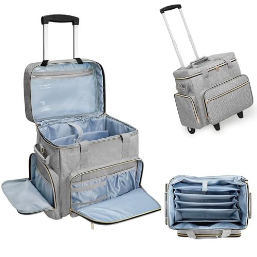 LIWSHWZ Rolling Teacher Bag With Wheels,Teacher Bag with Accordion File Organizer for up to 15.6" Laptop,Thickened Trailer Leg Detachable Trolley for Teaching& Office Supplies Storage（17.3×9.8×13.4"）