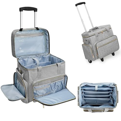 LIWSHWZ Rolling Teacher Bag With Wheels,Teacher Bag with Accordion File Organizer for up to 15.6" Laptop,Thickened Trailer Leg Detachable Trolley for Teaching& Office Supplies Storage（17.3×9.8×13.4"）