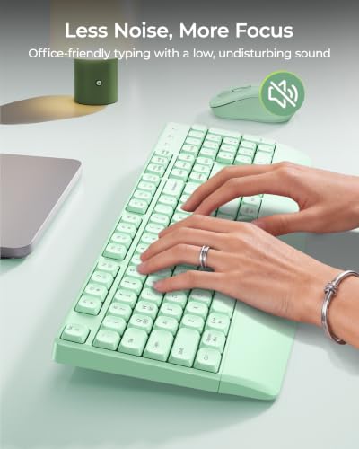 seenda Wireless Bluetooth Ergonomic Keyboard Mouse Combo, Full Size, Green | USB/Bluetooth multi-device switching, with wrist rest, number pad, and quiet operation for PC, laptop, Mac, MacBook, and iPad - color: Green