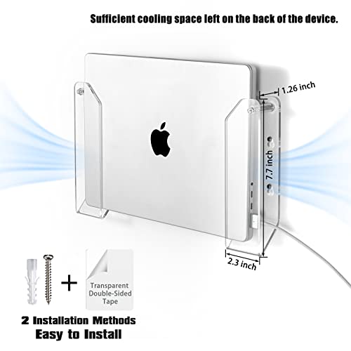 SIPRDE Wall Mount Laptop Holder - Also Available as an Under Desk Laptop Mount, Clear Acrylic, with Adhesive & Screw, for Macbooks, Surface, Keyboards, Switch, Tablets & More