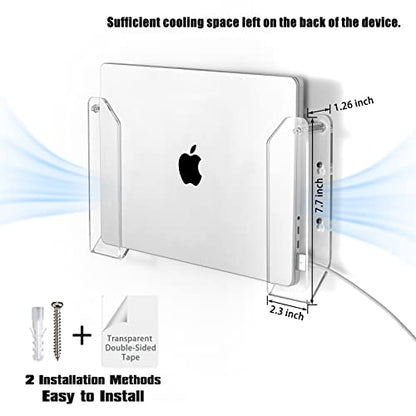 SIPRDE Wall Mount Laptop Holder - Also Available as an Under Desk Laptop Mount, Clear Acrylic, with Adhesive & Screw, for Macbooks, Surface, Keyboards, Switch, Tablets & More