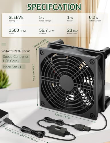 USB 120mm Computer Cooling Fan 5v 3 Speed Controller | Electronics Cooling Pad for Router Xbox PlayStation Receiver DVR T-Mobile 5G Home Internet Gateway Modem Mini PC - size: 120mm USB 5v