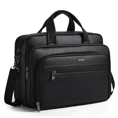 Leather Messenger Bag for Men&Women 17 Inch Leather Laptop Bag,Water-Resistant Large Shoulder Satchel Office,Work - color: Black