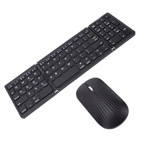 Wireless Keyboard and Mouse Set, Foldable Bluetooth Keyboard with Number Pad, Rechargeable Portable Combo for Smartphone Tablet Laptop