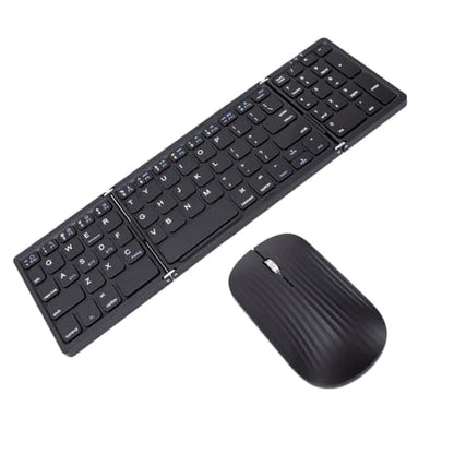 Wireless Keyboard and Mouse Set, Foldable Bluetooth Keyboard with Number Pad, Rechargeable Portable Combo for Smartphone Tablet Laptop