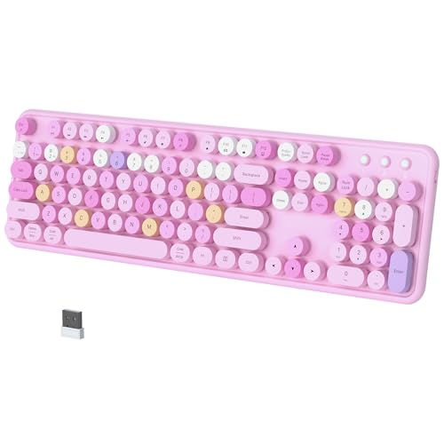 Colorful Wireless Bluetooth Keyboard (Pink-Colorful) | Connect Up to 3 Devices Simultaneously, 2.4GHz and Dual Mode Bluetooth Keyboard for PC, Laptop, Windows, Mac - color: Pink-Colorful