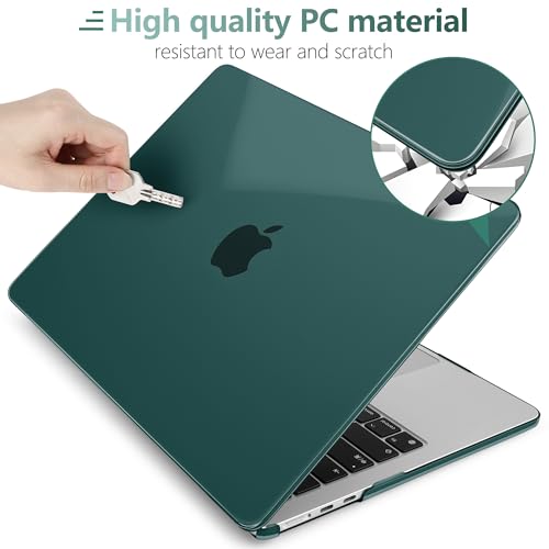 MEEgoodo for MacBook Air M5/M4/M3/M2 13 inch Case 2026-2022, Fit Model A3449/A3240/A3113/A2681, Glossy Case for MacBook Air 13.6 inch with TPU Keyboard & Webcam Cover & OTG Adapter, Deep Teal - color: Deep Teal