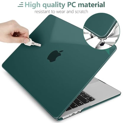 MEEgoodo for MacBook Air M5/M4/M3/M2 13 inch Case 2026-2022, Fit Model A3449/A3240/A3113/A2681, Glossy Case for MacBook Air 13.6 inch with TPU Keyboard & Webcam Cover & OTG Adapter, Deep Teal - color: Deep Teal