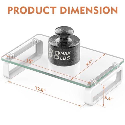 Hemudu Clear Computer Monitor Stand Riser Multi Media Desktop Stand for Flat Screen LCD LED TV, Laptop/Notebook, with Tempered Glass and Metal Legs, HD02T-001 - color: Clear
