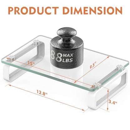 Hemudu Clear Computer Monitor Stand Riser Multi Media Desktop Stand for Flat Screen LCD LED TV, Laptop/Notebook, with Tempered Glass and Metal Legs, HD02T-001 - color: Clear