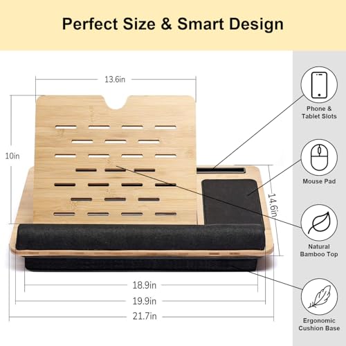 Foldable Wooden Laptop Stand for Desk – Adjustable & Portable Lapdesk with Cushion – Ergonomic Wood Laptop Riser with Storage Shelf for Home, Office & Travel – Fits Up to 16-Inch Laptops