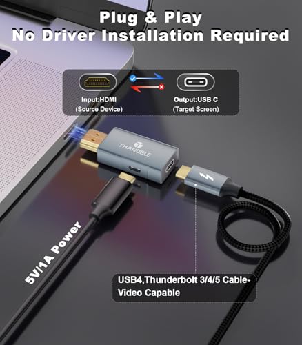 HDMI to USB C Adapter 4K60Hz, Unidirectional HDMI Male to USB C Female for Portable Monitor, AR Glasses XREAL One/Air 2 Pro/VITURE Pro/Rokid, PS4/5, Xbox, Switch, ROG Ally, Steam Deck-1Pack