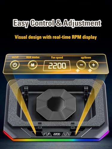 Laptop Cooling Pad, Gaming Laptop Cooler for 13-19 Inch Laptops, RGB Lights Laptop Fan Cooling Pad with 3 Height Adjustable and 3 USB Ports, 4.72 Inch Large Turbo Fan, Max 3500RPM