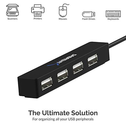 SABRENT 4 Port Portable USB 2.0 Hub (9.5" Cable) for Ultra Book, MacBook Air, Windows 8 Tablet PC (HB-MCRM) - size: 4-PORT