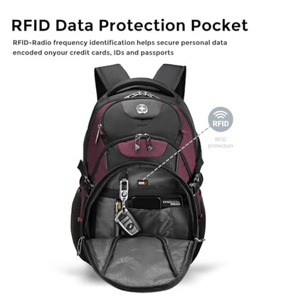 Swissdigital Design Laptop Backpack with USB Charging Port, Travel Backpack Fits 15.6 inches Computer, 31L College School Backpack for Women, Angola red/Black | SD803-44 - color: Angola Red/Black