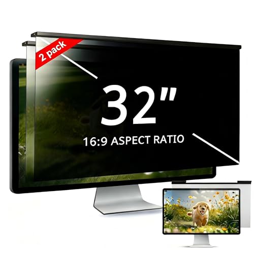 [2 PACK] Eliwhale 32 Inch Removable Hanging Computer Privacy Screen Protector for 16:9 Widescreen Monitor - Matte Anti-Glare bluelight, 30° Anti-Spy for LG HP Acer and More width*height:723*429mm(28.4*16.8 inch)