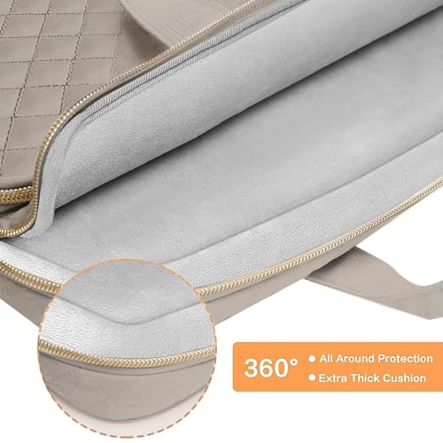 MOSISO 360 Protective Laptop Case 13.3 inch, 13-13.3 inch Laptop Sleeve | Compatible with MacBook Air/Pro 13/Pro 14,HP Dell ASUS Lenovo, Square Quilted Bag with 2 Pockets&Handle&Belt, Taupe Brown - color: Taupe Brown, size: 13.3 inch