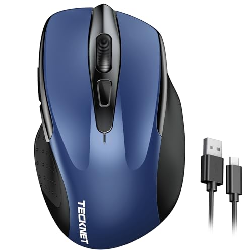 TECKNET Wireless Mouse Rechargeable, 2.4G USB-A Silent Mouse, Quiet Click, 6 Adjustable 4800 DPI, Cordless Computer Mice, Ergonomic Mice for Laptop, 6 Buttons for Chromebook, Ergo Grip - Blue - color: Blue