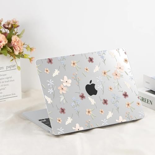 G JGOO Compatible with MacBook Air 15 inch Case 2026 2025 2024 2023 M5 A3448 M4 A3241 M3 A3114 M2 A2941, Protective Plastic Hard Laptop Shell Case + Keyboard Cover + Screen Protector, Florets - color: Clear Florets