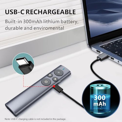N95s Presentation Clicker for PowerPoint with Digital Laser Pointer | Magnifier/Highlight/Mouse Left Click, TV Screen&Projector Clicker, USB-C Rechargeable, 32GB Built-in Storage Receiver - color: Red - USB-A