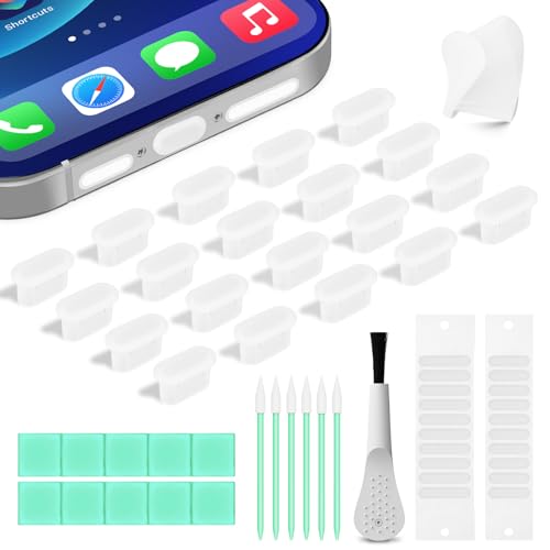 Silicone USB C Dust Plug with Phone Speaker Cover,Type C Anti Dust Plug | 5-in-1 31 Pack USB C Charging Port Cover Cleaning Kit for iPhone 15/16/17/Samsung/One Plus/Google Pixel/All USB C-Port Device - color: Transparent