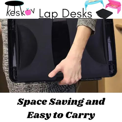 Folding Black Lap Desk with Storage 17x11 - Durable Lightweight Portable Laptop Computer Children's Desks for School Homework or Kids Reading or Drawing. No Assembly Required.