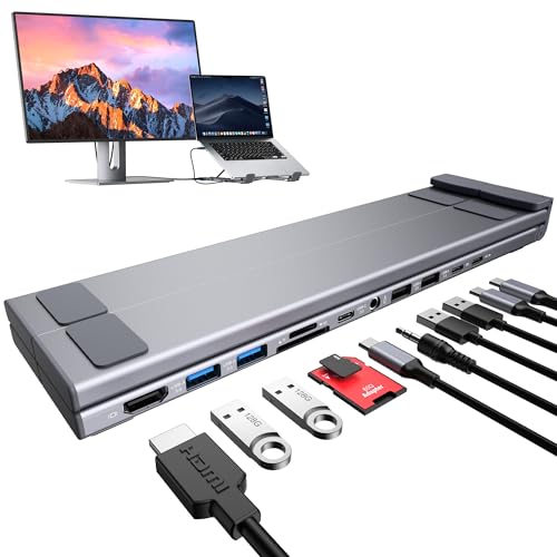 Laptop Docking Station Stand, Dock Tablet Stand, 11 in 1 USB C Hub with 4K@60Hz HDMI,2 USB3.0,2 USB2.0,PD 100W,USB C 3.0+SD/TF+Audio Universal Dock Station for MacBook Pro/Air/Dell/HP/Surface/Lenovo - style: M92 11 in 1