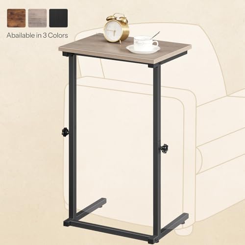 HOOBRO C Shaped End Table, Adjustable Height Sofa Side Table, Slide Under Couch Table, C Shaped Side Table for Small Spaces, for Living Room, Bedroom, Greige and Black BG71SF01 - color: Greige + Black