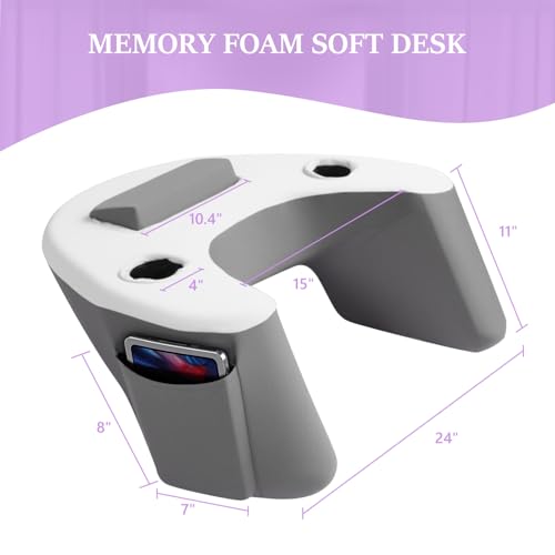 Ergonomic Lap Desk Pillow with Cooling Memory Foam – Gaming Cushion for Bed, Laptop Support, and Reading Pillow with Armrest for Comfort at Home, Office, or Travel (Grey)