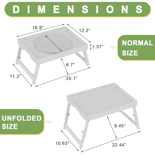Artmeer Adjustable Bamboo Bed Tray Table with Device Slot, Large, White | Adjustable FSC-certified bamboo bed tray with device slot, folding legs and handles for meals, laptops and reading in bed. - color: White, size: Large Adjustable