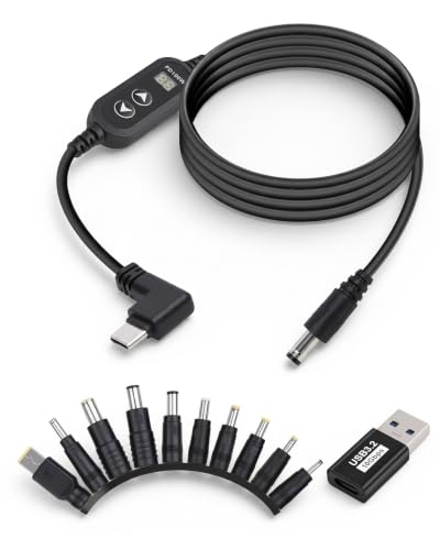 USB-C to DC 100W PD Trigger Cable 5-20V 10 Tips Laptop Router CCTV | 1.28M USB-C to DC PD cable, 100W 20V/5A, adjustable 5-20V, LED display & voltage memory, 10 tips for laptops/routers/monitors - color: 100W PD 90 angle USB C cable