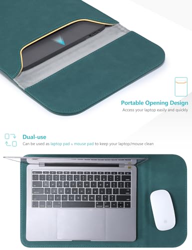 HYZUO 13.3-14 Inch Laptop Sleeve Case for MacBook Pro 14 M5/M4/M3/M2/M1 Pro/Max A3426 A3427 2026-2021, 13.3" MacBook Air/Pro, 13.5-13.8 Surface Laptop, HP Envy 13, Faux Suede Leather, Dark Green - color: Dark Green, size: 13.3-14 Inch